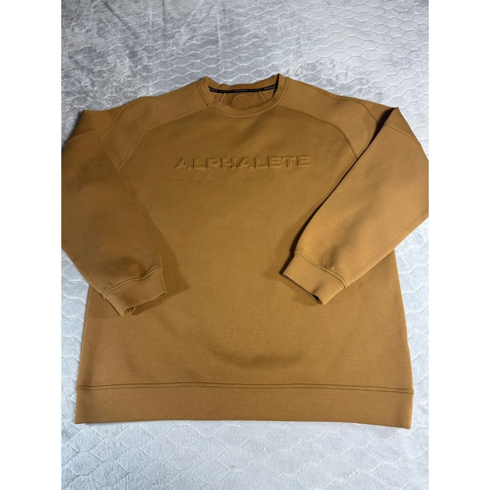 Alphalete Athletics Mens Embossed Logo Crewneck Sweatshirt Brown Ochre Large